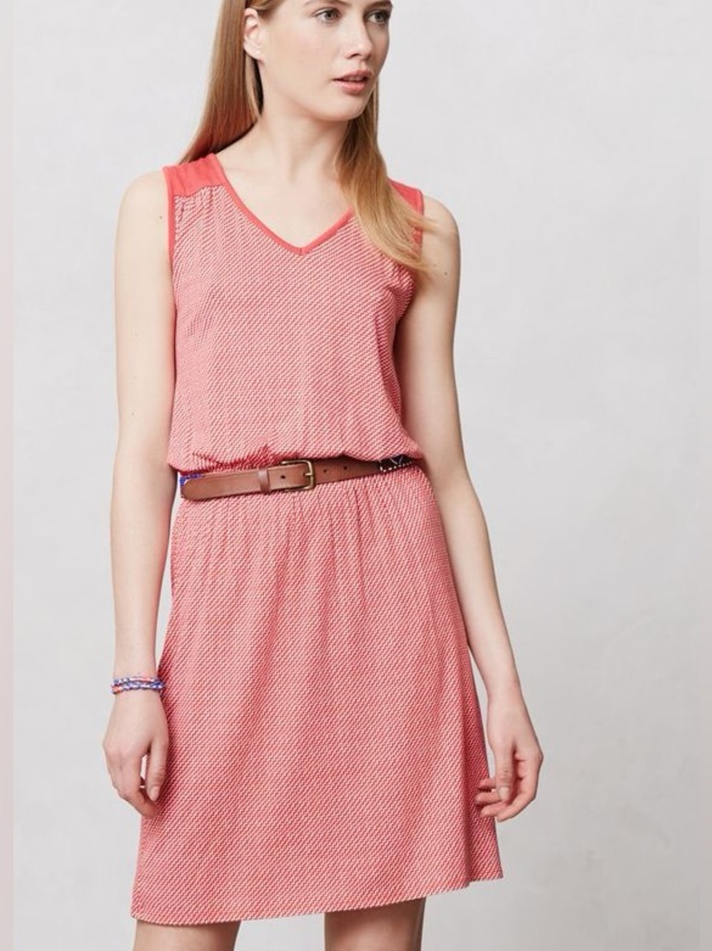 Anthropologie Deletta Janie Red Chevron V-Neck Knit Jersey Dress Boho Preppy XS
